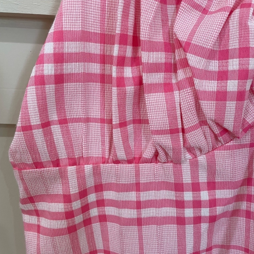 NWT WAYF Pink Plaid Mini Sundress Ruffle Sleeves Size Large - Picture 7 of 11